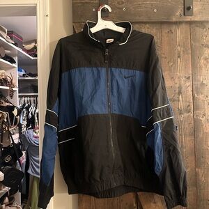 Nike 90s Vintage Men's Black and Blue Windbreaker L